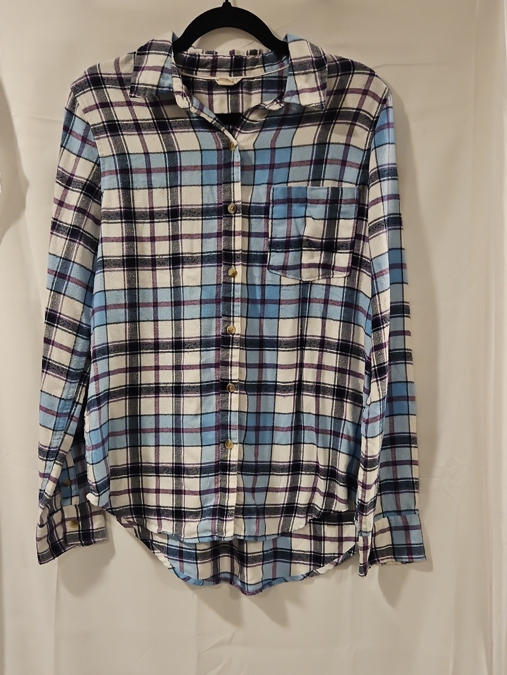 Aeropostale Light Blue White and Purple Plaid Button-Down Shirt